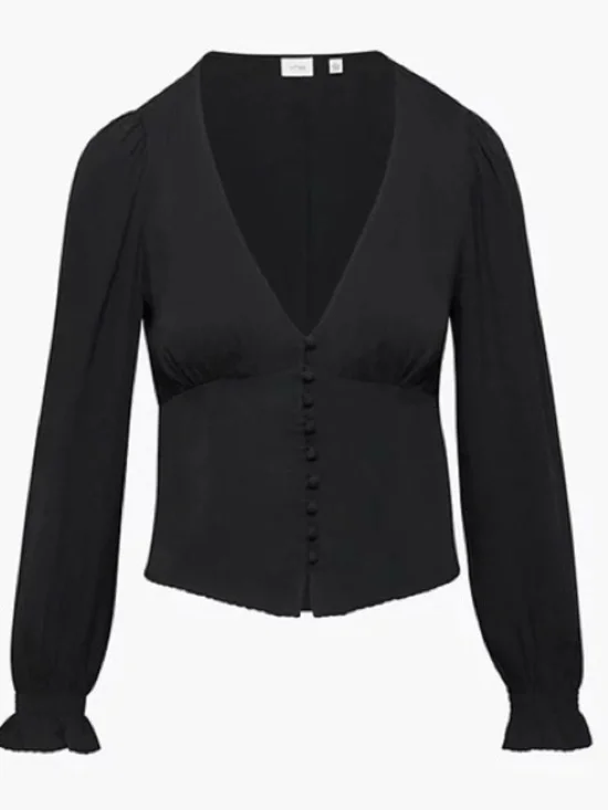 Aritzia Spellbound Black Blouse | Bell Sleeves | Vneck | Size S - Picture 7 of 7
